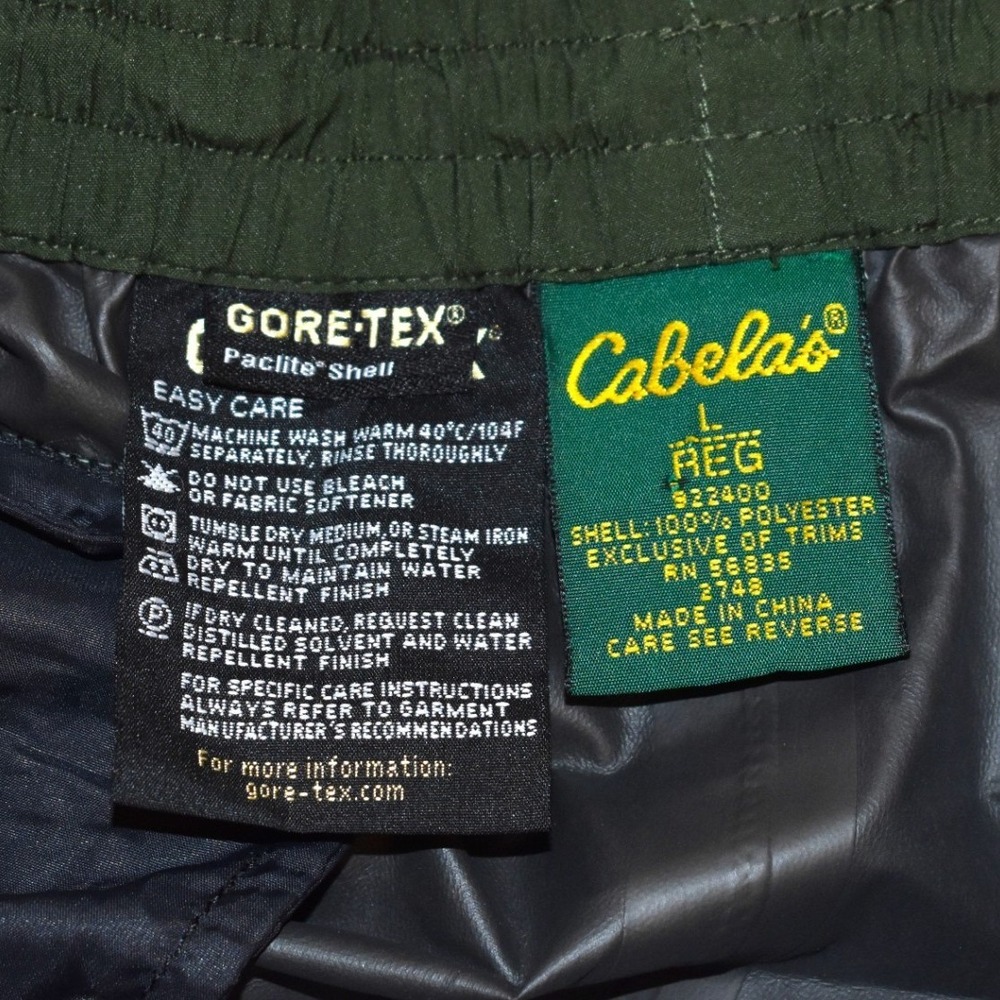 Cabelas Gore-Tex Paclite Shell Rain Pants Mens L Green Excellent Waterproof - Picture 4 of 5